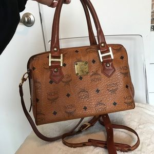 MCM Monogram Visetos Cognac Boston Bag